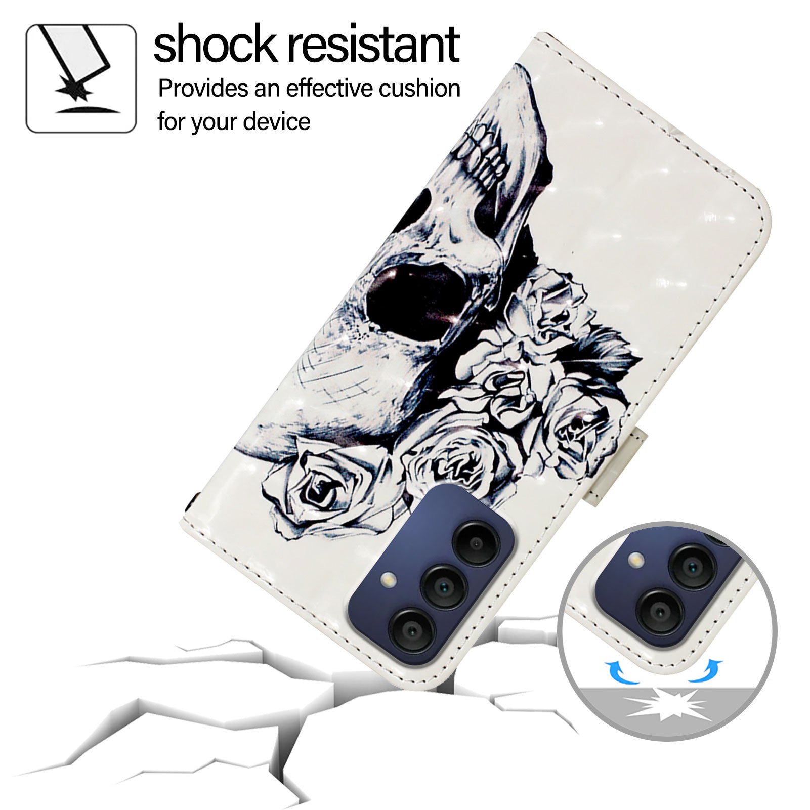 For Samsung Galaxy A16 5G / A16 4G Leather Case YB Pattern Printing Leather Series-2 Pattern Printing Wallet Stand Cover - Skull For Samsung Galaxy A16 5G / A16 4G Leather Case YB Pattern Printing Leather Series-2 Pattern Printing Wallet Stand Cover - Skull